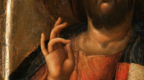 Christ Pantocrator Blessing Hand Detail, Orthodox Icon Paint Texture, Monastic Style Art History