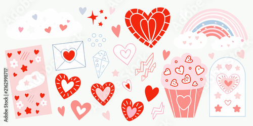 Foto Heart and rainbow floral ornament hand drawn vector illustration
