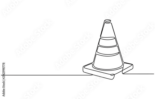 Continuous line vector illustration design traffic cone, Road cone line continuous drawing, Road cone line continuous drawing vector. 