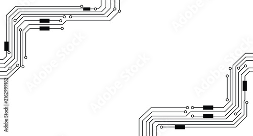 Obraz na plátně Electronic circuit board patterns featuring black digital lines and nodes on a c