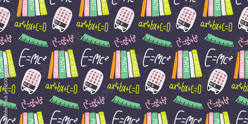 Math and science school supplies doodle dark pattern for notebook backgrounds