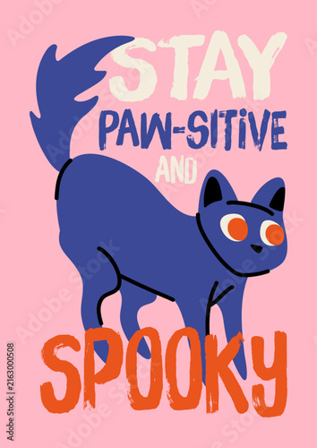 Cute black cat hand drawn doodle vector poster for Halloween party