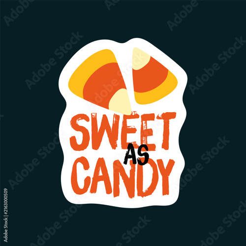 Candy corn sweet treats doodle vector sticker for Halloween packaging design