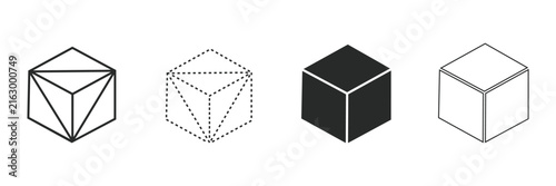 фотографія 3D Cube Geometric Shape Icon Set, Isometric Block Structure Outline Silhouette G