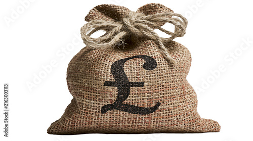 Konstfotografi Burlap sack with pound sterling symbol tied with twine
