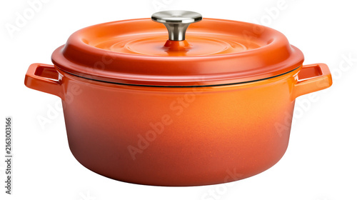 Orange enameled cast iron Dutch oven with lid