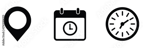 Obraz na plátně Time date and location icon set including clock calendar and address pin marker