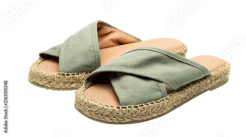 Sage green canvas criss-cross strap espadrille slide sandals