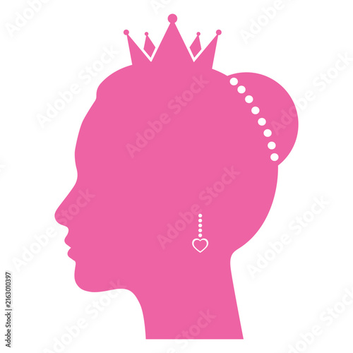 Illustration of a silhouette of a woman's head with a crown and earrings on a white background