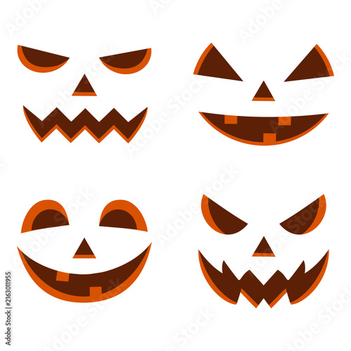 Illustration set of Halloween pumpkins icons on a white background.