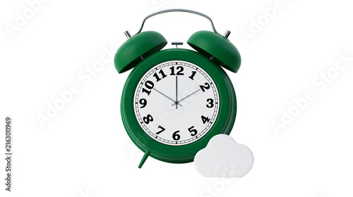 Green retro alarm clock with twin bells and cloud shape