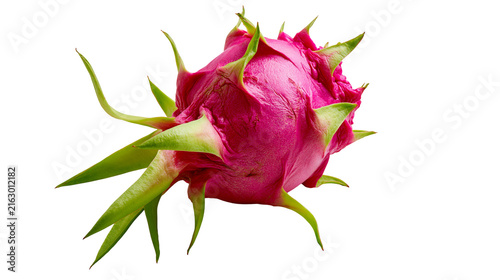 Foto Pink dragon fruit with green pointy scales