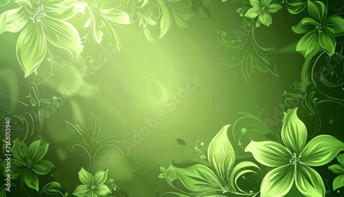 Abstract green floral background with delicate flower illustrations.