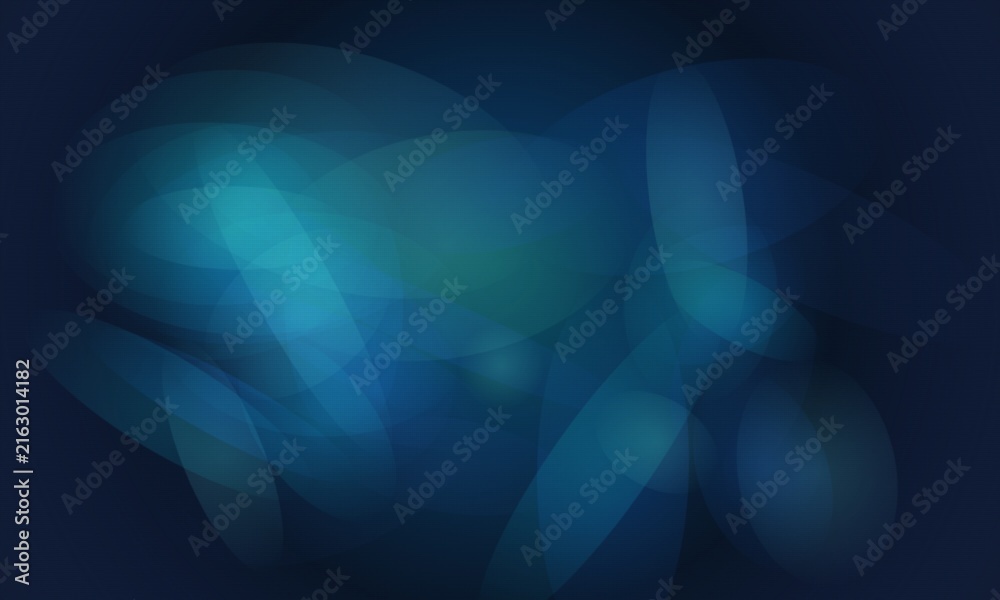 Fototapeta premium Abstract blue bokeh background, soft glowing light circles on dark navy, ethereal blurred lens flare texture for digital design