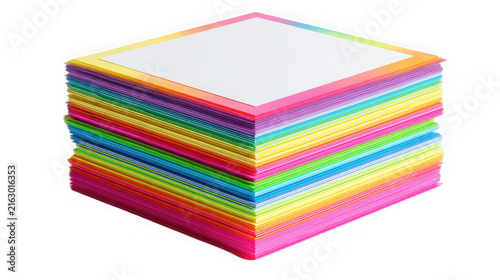 Stack of colorful square sticky notes isolated on Transparent background