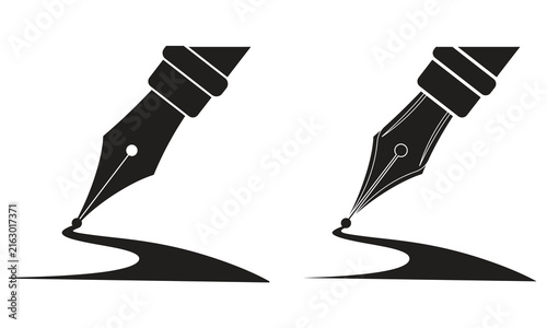Canvas Print Fountain pen nib silhouette writing a curved line vector illustration