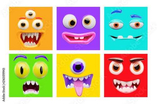 3D monster face expression element set for game avatars
