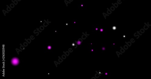 Abstract purple and white glowing spheres and particles floating on dark background stock video