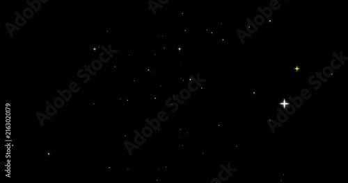 Abstract white and yellow sparkling stars twinkling on dark night sky background stock video