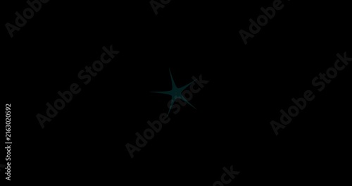 Glowing blue star shape animation rotating on black background abstract light energy motion space