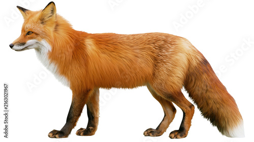 Canvastavla Red fox standing profile view with bushy tail