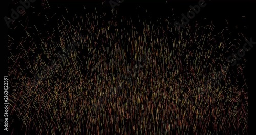 Abstract fountain of glowing orange and yellow fire sparks rising against black background
