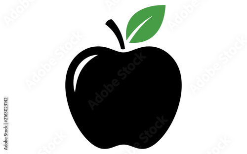 Black apple icon with green leaf isolated Vector