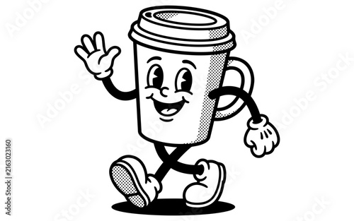 Cartoon coffee mug character waving cheerfully Vector