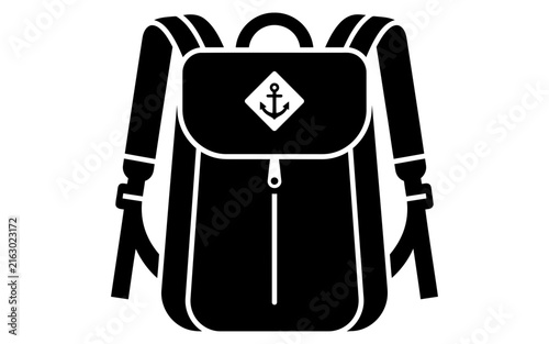 Black backpack with anchor logo isolated on white background Vector
