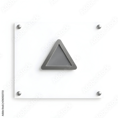 Minimal triangular badge on a white sign mockup