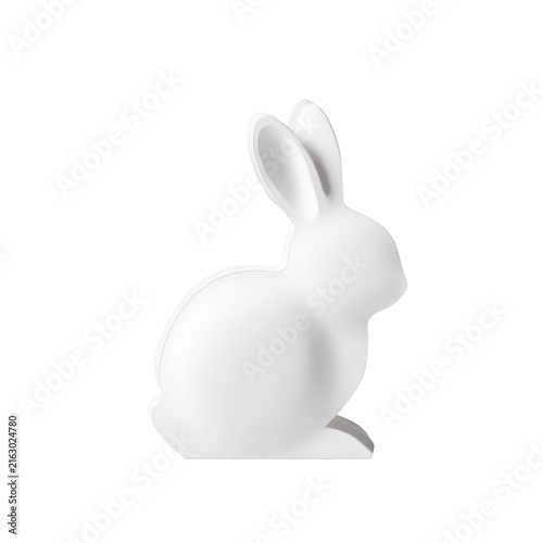 White minimalist rabbit silhouette decor cutout with soft shadow isolated on transparent background