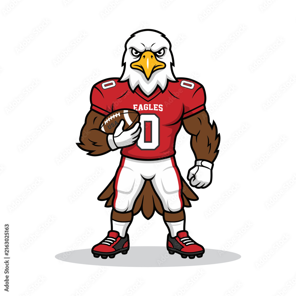 Fototapeta premium American eagle football player mascot vector illustration athletic sports team graphic with football american illustration character competition ferocious aggressive isolated