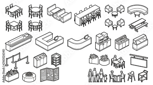 Restaurant Cafe Furniture CAD Blocks Vector Set Table Chair Counter Booth
