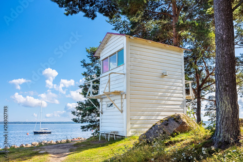 Lighthouse building in village of Kasmu. Estonia