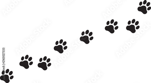 Isolated black paw prints following a diagonal path on a white background