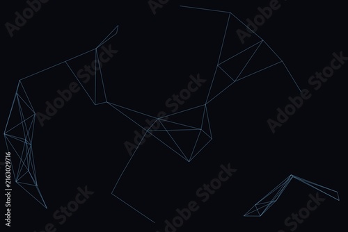 Dark background with geometric constellation lines and connected triangles.