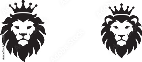 Two minimalist lion head vector icons wearing royal crowns for heraldic design