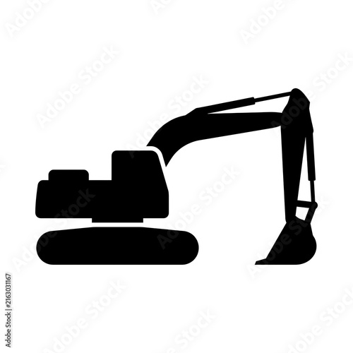 Black Excavator Silhouette Icon Isolated on White Background
