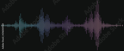 Colorful Neon Sound Wave Audio Equalizer Bar with Pink Blue Purple Gradient on Dark Black Background Vector