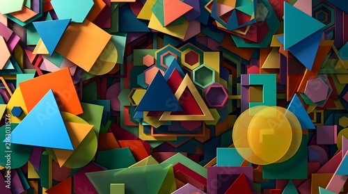 Colorful Abstract Geometric Shapes in a Playful Mosaic Composition.