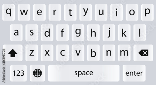 White Mobile Keyboard QWERTY Layout with Letter and Function Keys Flat Vector on Light Background