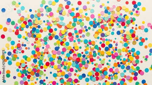 Colorful Confetti Dots Spread Across White Background.