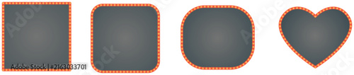 Dark Gray Button Shape Set with Orange Dotted Border Including Square Rounded and Heart Flat Vector on White Background