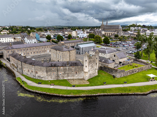 Aerial view of Enniskillen on the banks of Lough Erne in Northern Ireland. Irelands only island town.