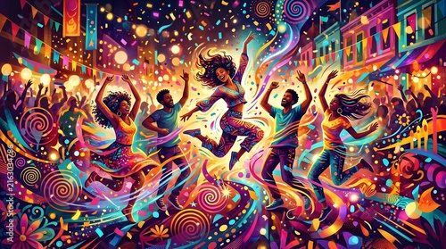Vibrant Night Carnival Dancers Under Neon Lights.
