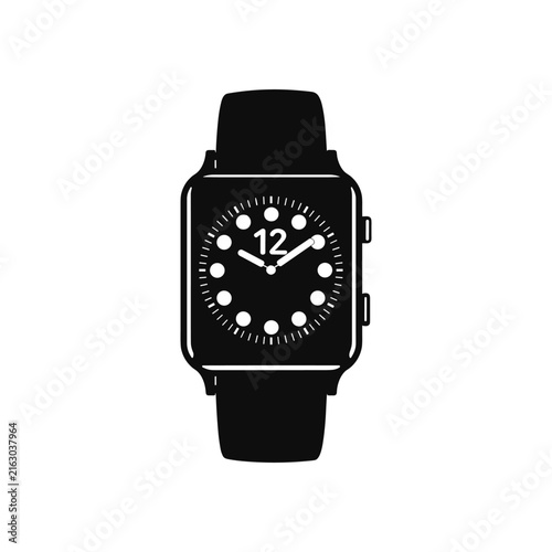 Wearable smart technology icon showing a digital clock with analog hands and dots for hours, representing time, connectivity, and modern electronic gadgets