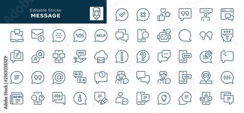Message outline icons set. Talking bubble, conversation, communication, discussion, dialogue, chat, text and audio message. Line icon in linear style. Vector collection	