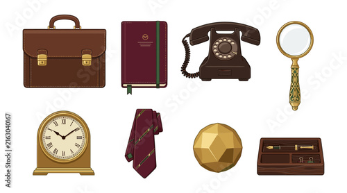 фотографія Vintage classic business office vector illustration set featuring leather briefc