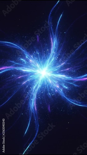 Glowing blue dynamic abstract energy burst with light streaks on dark background
