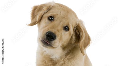фотографія Golden Retriever puppy with head tilted, tongue peeking out